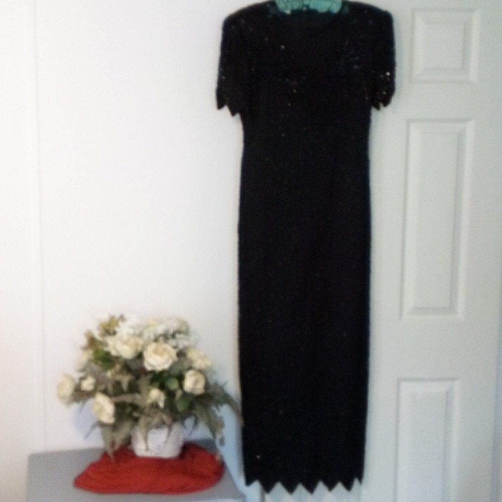 Stunning Black Beaded Maxi Dress (Rare Find)